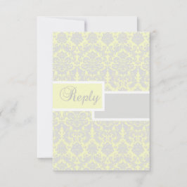 黄色、白、灰色ダマスク返信カード 招待状