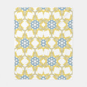 黄色、白、青の幾何学的パターン。 フリースブランケット (正面)