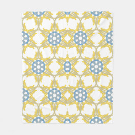 黄色、白、青の幾何学的パターン。 フリースブランケット