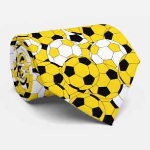 黄色、白、黒のサッカーボールコラージュ ネクタイ