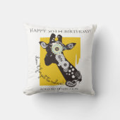 黄色 白 黒 ファンキー クールなキリン お誕生日おめでとう クッション (正面)