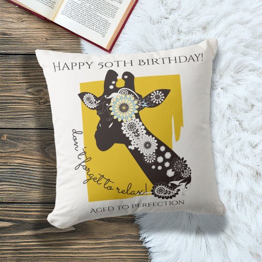 黄色 白 黒 ファンキー クールなキリン お誕生日おめでとう クッション