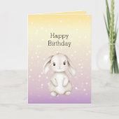 黄色 紫色 白色 ボケドット ウサギの誕生日 カード (正面)