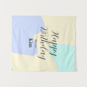 黄色 紫色 緑色 ハッピーバースデー 抽象的なパステル タペストリー (正面(横))