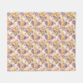 黄色、紫、ラベンダーのシームレスなバラ フリースブランケット (正面(横))