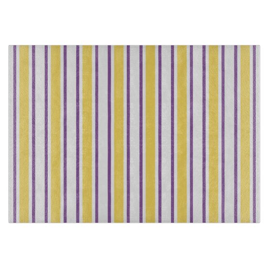 黄色、紫、白のキャンディストライプー カッティングボード (正面)