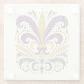 黄色、緑の紫の（紋章の）フラ・ダ・リの羽 ガラスコースター (裏面)