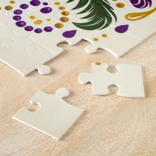 黄色、緑の紫の(紋章の)フラ・ダ・リの羽 ジグソーパズル (側面)