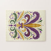 黄色、緑の紫の(紋章の)フラ・ダ・リの羽 ジグソーパズル (横)