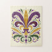 黄色、緑の紫の(紋章の)フラ・ダ・リの羽 ジグソーパズル (縦)