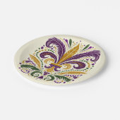 黄色、緑の紫の（紋章の）フラ・ダ・リの羽 ペーパープレート (アングル)