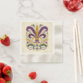 黄色、緑の紫の（紋章の）フラ・ダ・リの羽 縁ありカクテルナプキン (インサイチュ)