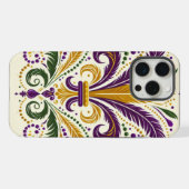 黄色、緑の紫の（紋章の）フラ・ダ・リの羽 iPhoneケース (裏面横)