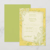 黄色、緑色、象牙色の花柄の結婚式返信カード 出欠カード (正面/裏面)