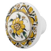 黄色、緑、白のフローラカスタムセラミックノブ セラミックノブ (右)