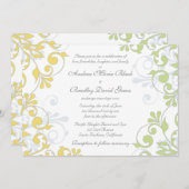黄色、緑、白の花柄のウェディング招待状 招待状 (正面/裏面)