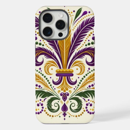 黄色、緑、紫のフルールドリス羽根 iPhoneケース (裏面)