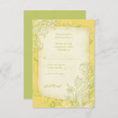 黄色、緑、象牙の花柄の結婚式返信カード 出欠カード (正面/裏面)