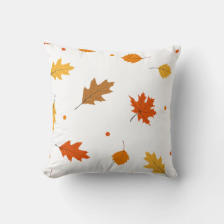 黄色、茶色、オレンジ色のメープル葉 クッション