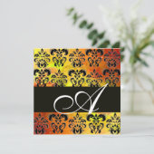 黄色 茶色 赤 黒 ダマスク モノグラム , 白 招待状 (スタンド正面)