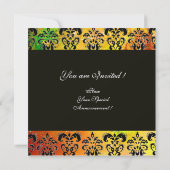 黄色 茶色 赤 黒 ダマスク モノグラム , 白 招待状 (裏面)