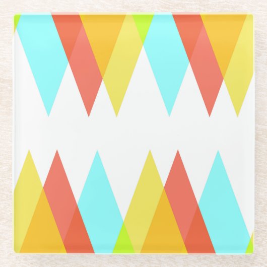 黄色、赤、カデットの青い三角形 ガラスコースター (正面)