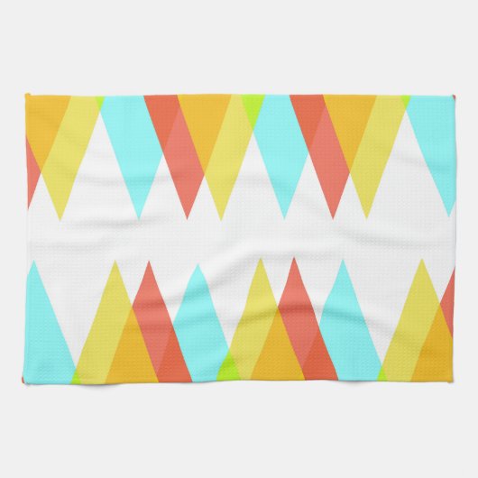 黄色、赤、カデットの青い三角形 キッチンタオル (横)