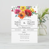 黄色 赤 ピンク 水彩 花 緑の結婚式 招待状 (スタンド正面)