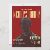 黄色 赤 太字 レトロ写真 招待状 (正面)