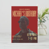 黄色 赤 太字 レトロ写真 招待状 (スタンド正面)