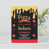 黄色 赤 緑のピザ 誕生日 招待状 (スタンド正面)
