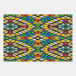 黄色、赤、青のステンドグラス ラッピングペーパーシート