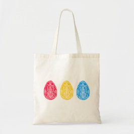 黄色/赤/青フローライースター素朴卵リノカット トートバッグ