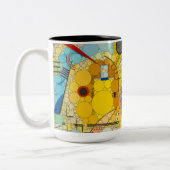 黄色、赤、青、無限ドット – Kandinskyの後 ツートーンマグカップ (左)