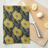 黄色、金ゴールドと黒、ガーベラデイジーキッチンタオル キッチンタオル (四つ折り)