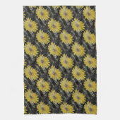 黄色、金ゴールドと黒、ガーベラデイジーキッチンタオル キッチンタオル (縦)
