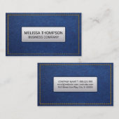 黄色 |青い革の背景 名刺 (正面/裏面)