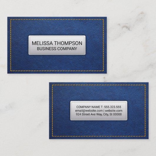 黄色 |青い革の背景 名刺 (正面/裏面)