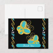 黄色、青色、白色の飛ぶ蝶 ありがとうございます ポストカード (正面/裏面)