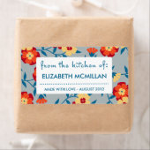 黄色、青、オレンジ色のモダンフローラ缶詰ラベル ラベル (インサイチュ)