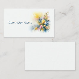 黄色、青、ピンクのバラ花束水色 名刺