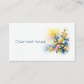黄色、青、ピンクのバラ花束水色 名刺 (正面)