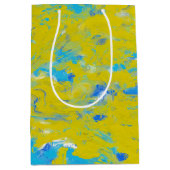 黄色、青、白の渦巻き ミディアムペーパーバッグ (正面)