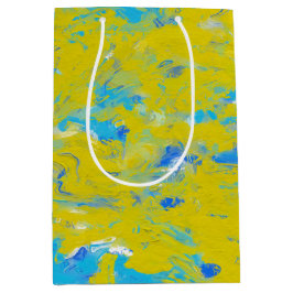 黄色、青、白の渦巻き ミディアムペーパーバッグ