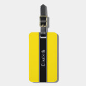 黄色、黒いリボン名モノグラム ラゲッジタグ (正面縦)