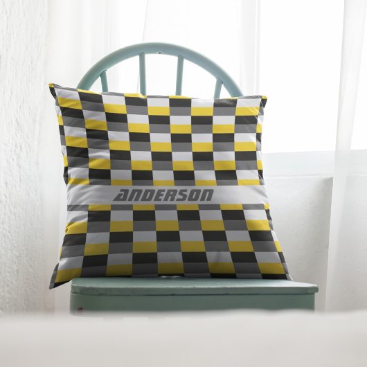 黄色、黒、およびグレーの色の組み合わせ クッション