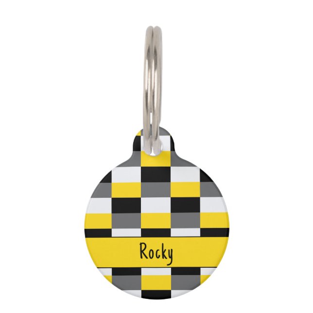 黄色、黒、およびグレーの色の組み合わせ ペット　ネームタグ (正面)