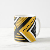 黄色、黒、および白のシェイプを使用した幾何学的なアート コーヒーマグカップ (正面右)