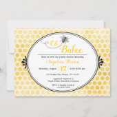 黄色 黒 ハニカム ストライプ Oh Babee ベビーシャワー 招待状 (正面)