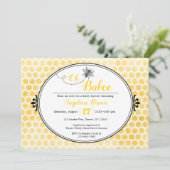 黄色 黒 ハニカム ストライプ Oh Babee ベビーシャワー 招待状 (スタンド正面)